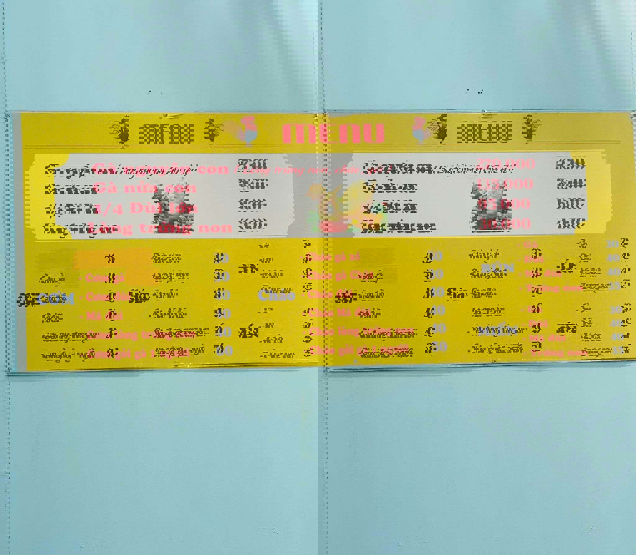 Menu gà ta tam kỳ 70 nguyễn 